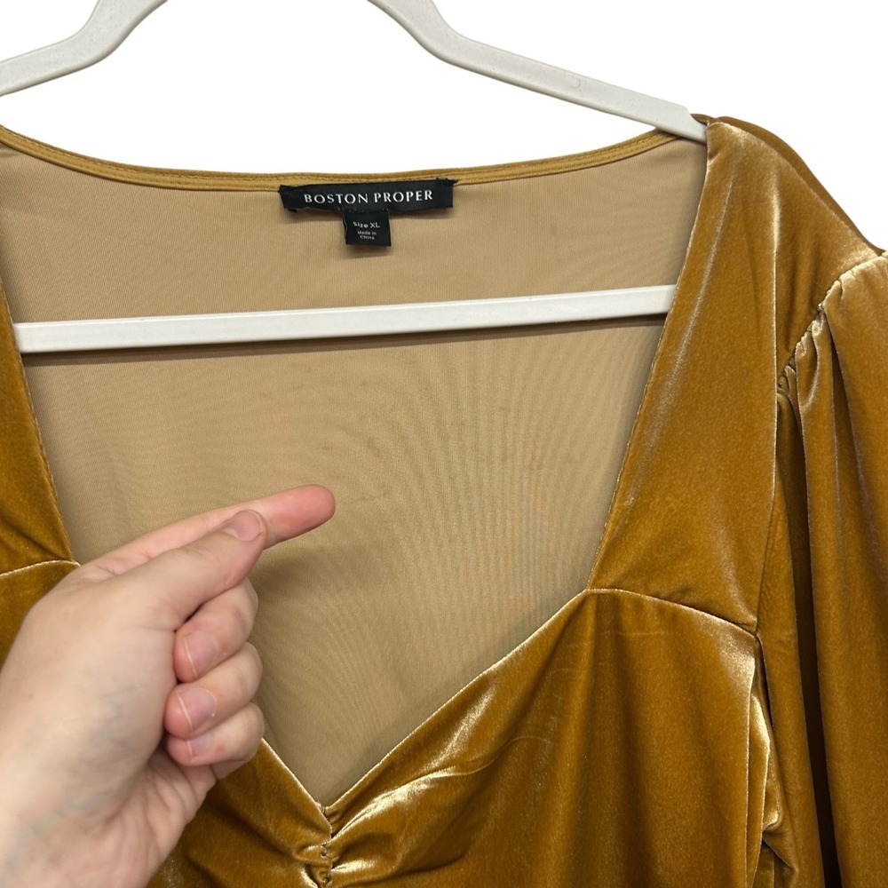 Velvet Ruched Sweetheart Blouse Top‎ XL Gold Long Sleeve Glam Luxe whimsigoth - Picture 4 of 7